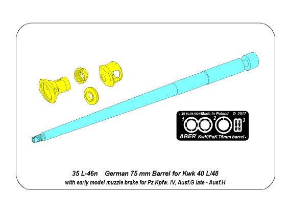 ABR-35-L-46n  Дополнения для  Germ.75mm barrel for KwK40L/48 with early model muzzle brake for Pz.Kpfw.VI, Ausf.G late-Ausf.H для Tamiya 1/35