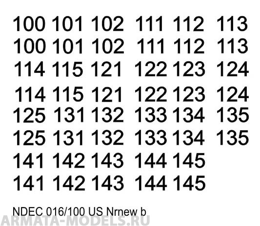 NDEC016/100 Бортовые номера современной американской БТТ. Цвет черный