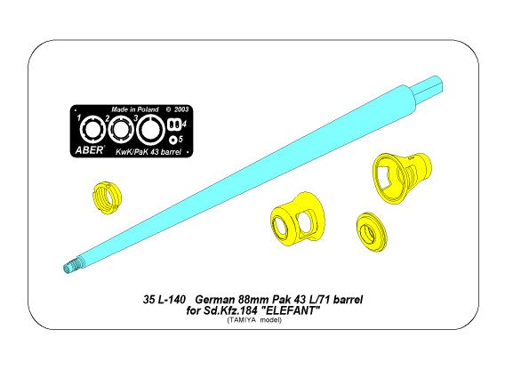 ABR-35-L-140  Дополнения для  German 88 mm Pak 43/1 L/71 Barrel for “Elefant” для Tamiya (New Generation) 1/35