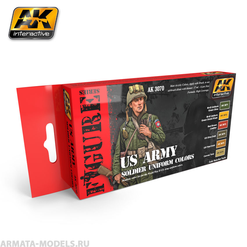 AK3070 Набор акриловых красок US ARMY SOLDIER UNIFORM COLORS WWII