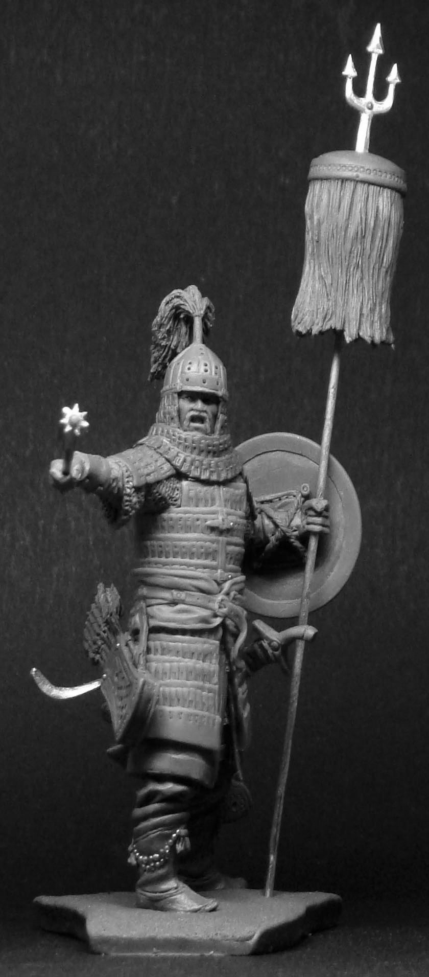 CHM-54046(М). Татаро-монгольский воин с бунчуком, 14 век. 54 мм. Материал - белый металл. Chronos Miniatures