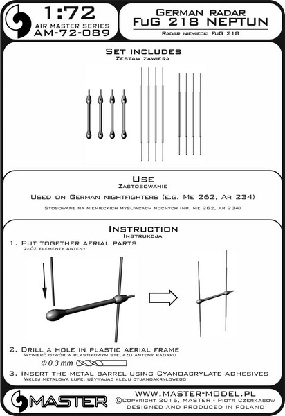 AM-72-089 Дополнение для моделей German radar FuG 218 NEPTUN (used on nightfighters Me 262, Ar 234 and other)
