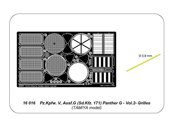 ABR-16-016  Дополнения для  Panther G- Vol.2- Grilles для Tamiya 1/16