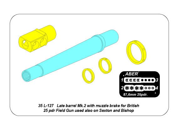 ABR-35-L-127  Дополнения для  Late barrel MK2 with muzzle brake to British 25 pdr для любых моделей 1/35