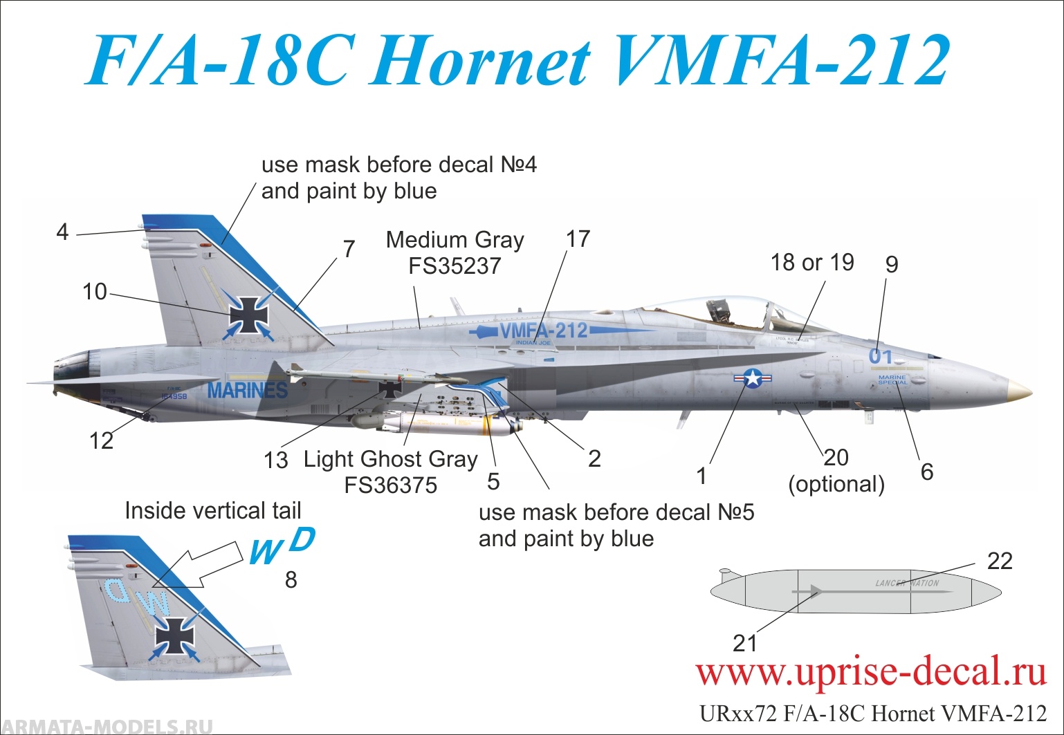 UR48100 Декали для F/A-18C Hornet VMFA-212