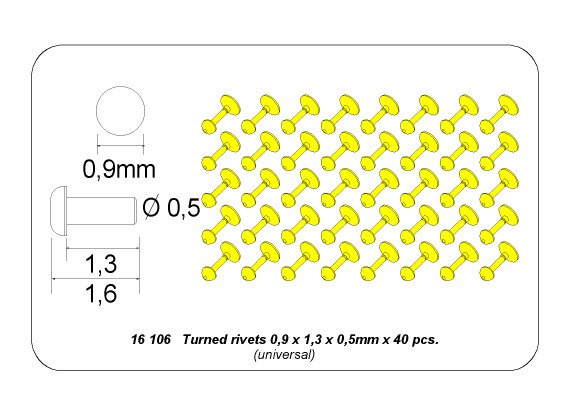 ABR-16-106  Дополнения для  Turned rivets 0,9 x1,3 x 0,5mm 40 pcs. универсальный набор 1/16