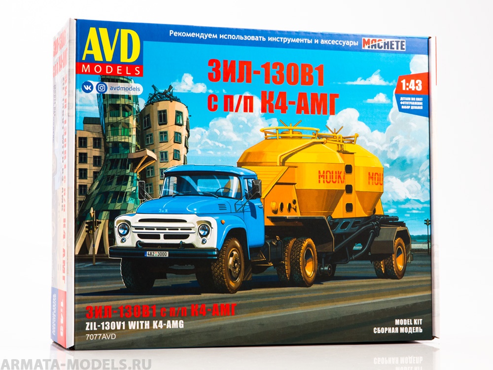 7077AVD Сборная модель ЗИЛ-130В1 с полуприцепом-муковозом К4-АМГ AVD Models