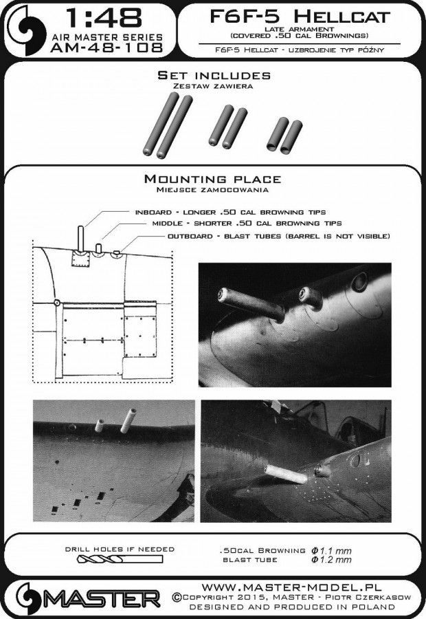 AM-48-108 Набор вооружения для поздних F6F Hellcat (стволы для Browning 12,7мм)