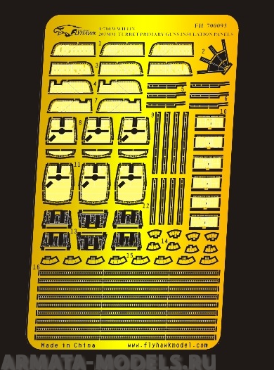 FH700093 Фототравление WWII IJN 203mm Turret Primary Guns Insulation Panels (For Aoshima)