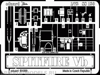 SS120 Фототравление Spitfire Mk.Vb For Italeri Kit Набор фототр. интерьер  (Eduard) 1/72
