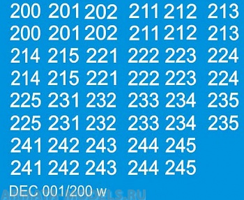 DEC001/200 Номера на немецкую технику масштаб 1/100 с 100 по 400. На ранний период ВоВ. Цвет – белый.
