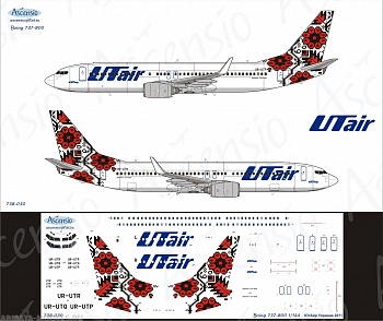 738-030 Декаль для самолета Boeing 737-800 UtAir Ukraine 1/144