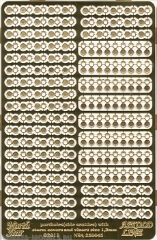 NSA350045 Portholes (side scuttles) with storm covers and visors for the French warships of early 20-th century 1,2 mm size (in clear)